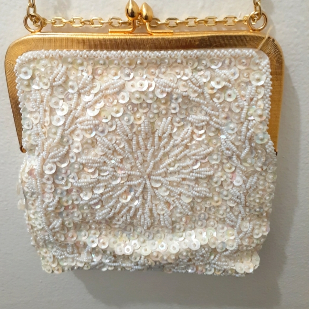 Vintage White Beaded Clutch Purse